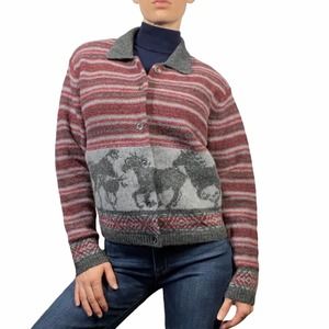 Woolrich 100% wool horses striped sweater size M